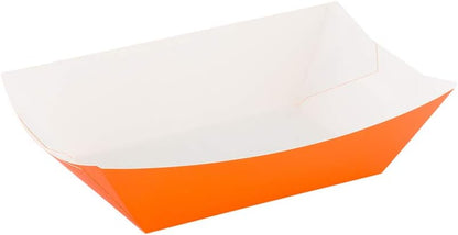 Restaurantware Bio Tek 1 Pound Food Boats 50 Disposable Paper Food Trays - Heavy-Duty Greaseproof Orange Paper Food Boats For Snacks Appetizers Or Treats Use At Parties Or Carnivals