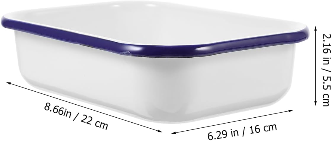 PRETYZOOM Enamel Baking Pan Small Enameled Bakeware Tray for Bread and Food Storage 8.66X6.29X2.16 Inch Blue Rim Heat-Resistant Loaf Pan