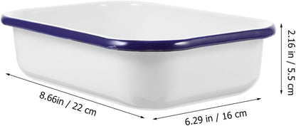 PRETYZOOM Enamel Baking Pan Small Enameled Bakeware Tray for Bread and Food Storage 8.66X6.29X2.16 Inch Blue Rim Heat-Resistant Loaf Pan
