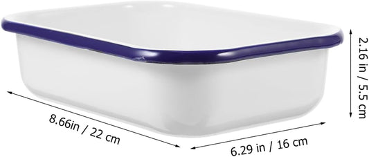 PRETYZOOM Enamel Baking Pan Small Enameled Bakeware Tray for Bread and Food Storage 8.66X6.29X2.16 Inch Blue Rim Heat-Resistant Loaf Pan