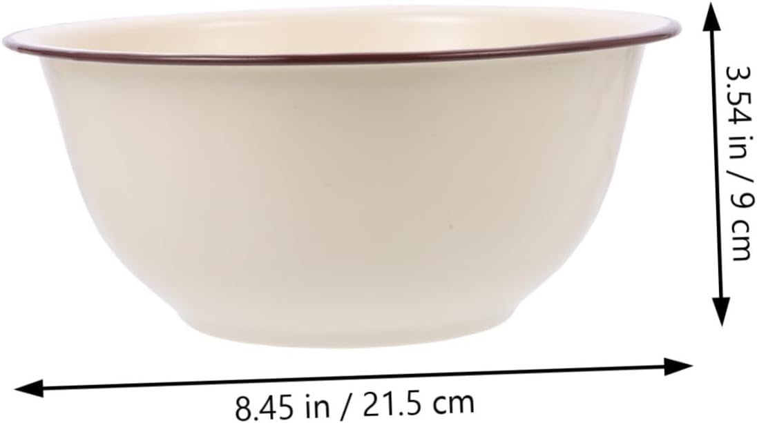 2Pcs Enamel Bowl Deep Ivory White Vintage Kitchen Basin for Food Storage Dough Kneading Soup Serving Smooth Surface Easy to Clean