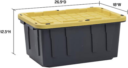 17 Gallon Storage Bin Heavy Duty Stackable Storage Tote with Snap Lid Durable Black Plastic Bin with Lockable Lid, Tie-Down Grooves Made in The USA
