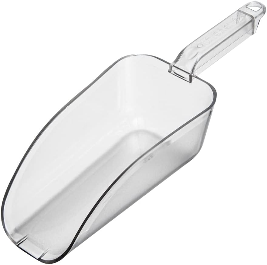 Restaurantware Met Lux 32 Ounce Ice Scoop 1 Flat Bottom Food Scoop - Beveled Front Edge Hanging Slot Clear PC Plastic Flour Scoop Lightweight For Ice Or Dry Ingredients