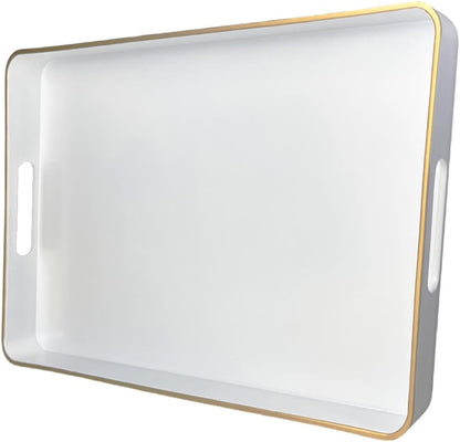 White Decorative Tray, Rectangular Serving Trays with Handles,Ottoman, Coffee Table Tray for Living Room, Bathroom, Home Decor 15.7” x 10.2”