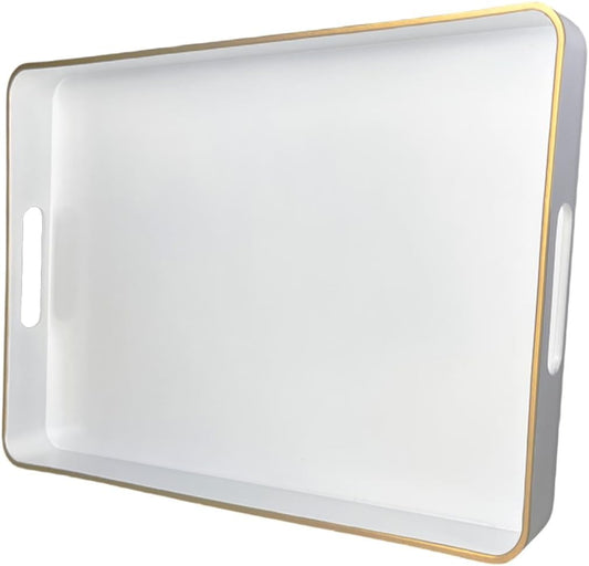 White Decorative Tray, Rectangular Serving Trays with Handles,Ottoman, Coffee Table Tray for Living Room, Bathroom, Home Decor 15.7” x 10.2”