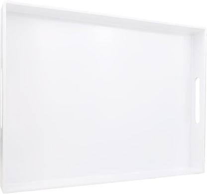 White Serving Tray for Coffee Table, Rectangular Plastic Decorative Tray with Handles for Entertaining, Outdoor Patio, Living Room, Ottoman, Bathroom Counter, 11.8”*15.7”*1.6”