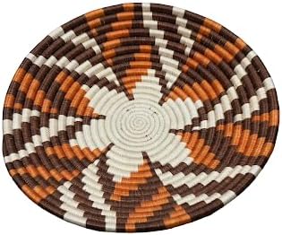 Handwoven African Basket Handmade sisal Fruit Bowl Wall Hanging decorative Baskets for Home Living Room Kitchen Centerpiece Zen Designs Arts and Crafts (Dark Brown Orange White, 8in diameter)