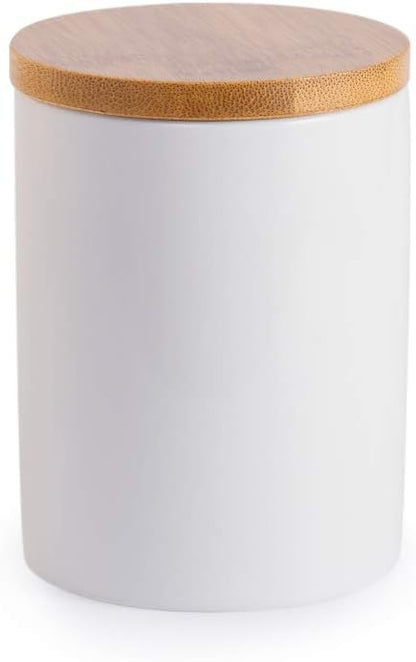 Lucky Goddness 10 fl oz Airtight Ceramic Sugar Bowl with Seal Bamboo Lid, Porcelain Sugar Container Food Storage Jar with Label for Coffee, Tea, Kitchen