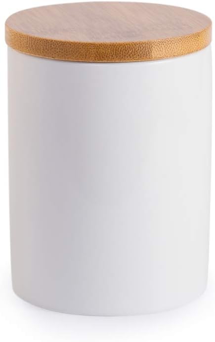 Lucky Goddness 10 fl oz Airtight Ceramic Sugar Bowl with Seal Bamboo Lid, Porcelain Sugar Container Food Storage Jar with Label for Coffee, Tea, Kitchen