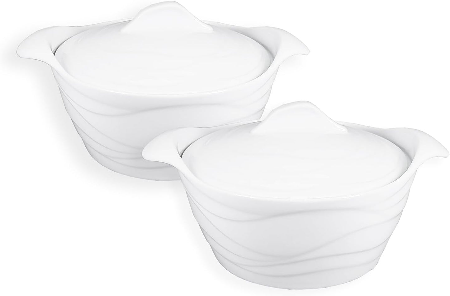 Casserole Dish 31.8 ounce French White Ceramic Bakeware Set with Lids, Chip and Crack Resistant Stoneware Baking Dish, Microwave, Dishwasher, Oven, Freezer and Fridge Safe (8.7 Inch)