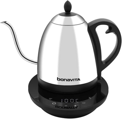 Bonavita Cosmopolitan 1.0L Gooseneck Electric Kettle, Stainless Steel Water Boiler for Coffee Brew and Tea Precise Pour Control, 6 Preset Temps, Glass Touch Panel, 1200W Fast Boil, Mirror Polished