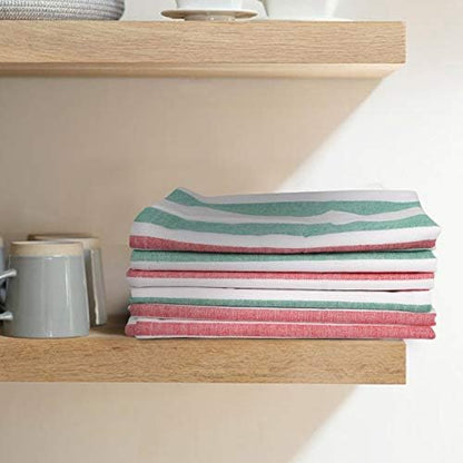 Urban Villa Dinner Napkins Horizontal Stripes Cloth Napkins Set of 12 Ruby/Green Color Dinner Napkins 20x20 Inches 100% Cotton Over sized Cloth Napkins with Mitered Corners Dinner Napkins