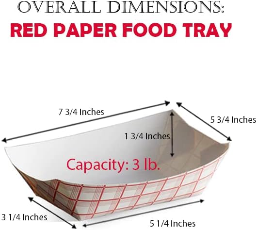 Angel's Peel Lounge Paper Food Trays — Red Check Paper Tray for Fries, Loaded Nachos, Hot Dog, and Snacks, Heavy-Duty Disposable Boats for Events, Food Courts, and Concession Stands, 3lb, 100-PACK