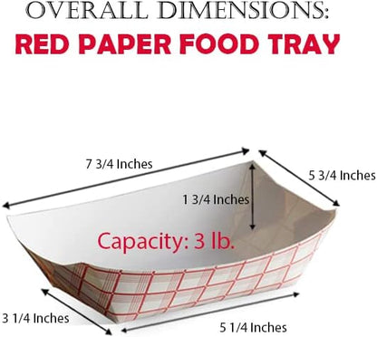 Angel's Peel Lounge Paper Food Trays — Red Check Paper Tray for Fries, Loaded Nachos, Hot Dog, and Snacks, Heavy-Duty Disposable Boats for Events, Food Courts, and Concession Stands, 3lb, 100-PACK
