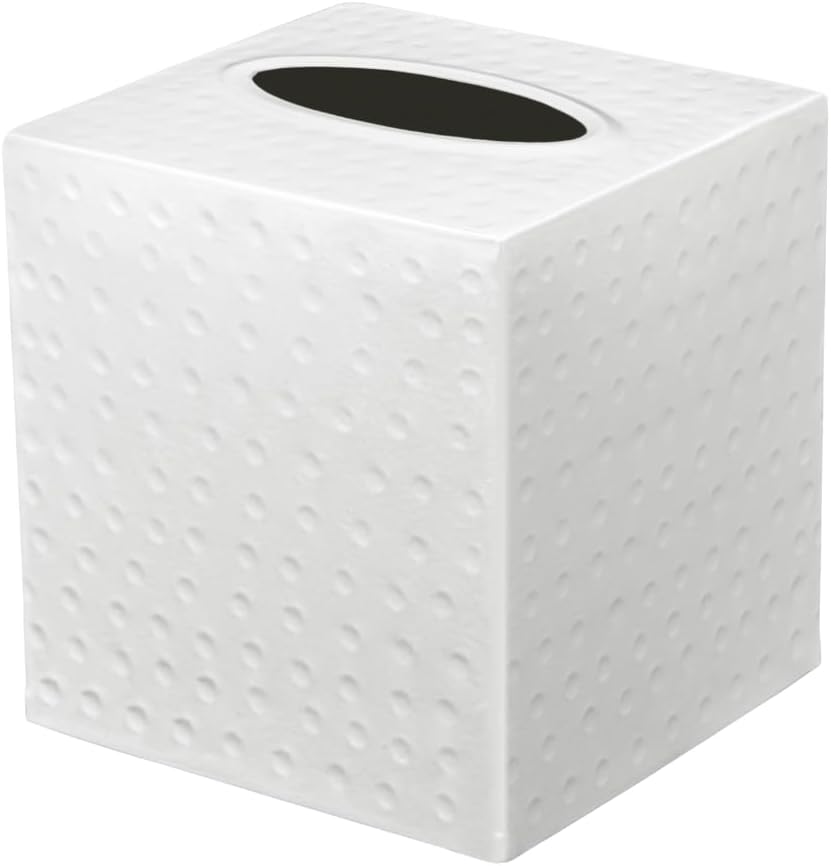 Monarch Abode Tissue Box Cover Square – Hand Hammered White Metal Tissue Holder Box for Bathroom Accessory, Aesthetic Decorative Facial Napkin Cube for Modern Home Decor