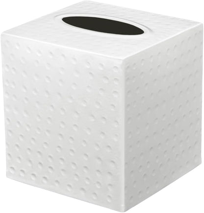 Monarch Abode Tissue Box Cover Square – Hand Hammered White Metal Tissue Holder Box for Bathroom Accessory, Aesthetic Decorative Facial Napkin Cube for Modern Home Decor