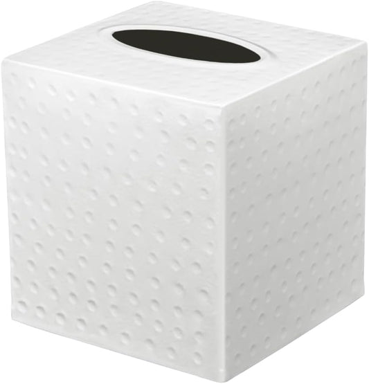 Monarch Abode Tissue Box Cover Square – Hand Hammered White Metal Tissue Holder Box for Bathroom Accessory, Aesthetic Decorative Facial Napkin Cube for Modern Home Decor