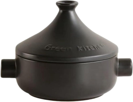 Tagine Moroccan Pot 2.5l Tajine Cooking, Enameled Ceramic Lid Dish Large Capacity, Cone Shaped Lid, Cookware Gift (Black)
