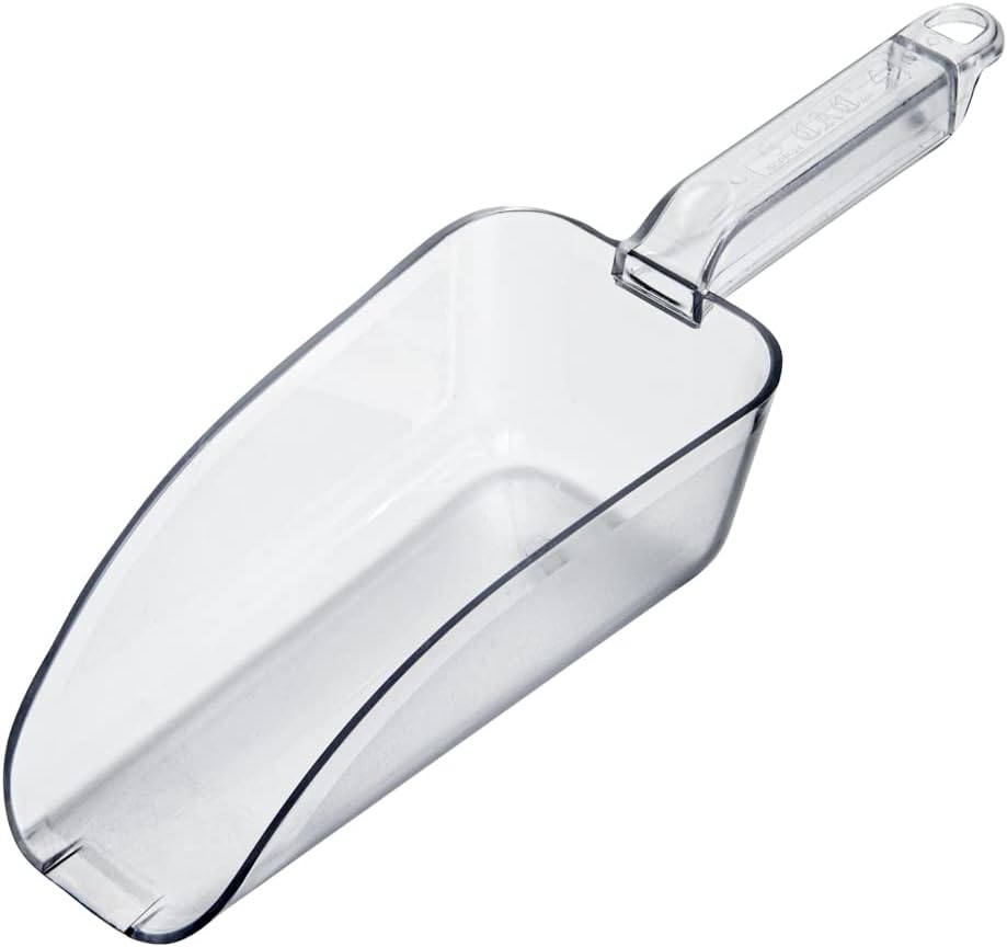 Restaurantware Met Lux 24 Ounce Ice Scoop 1 Flat Bottom Food Scoop - Beveled Front Edge Hanging Slot Clear PC Plastic Flour Scoop Lightweight For Ice Or Dry Ingredients