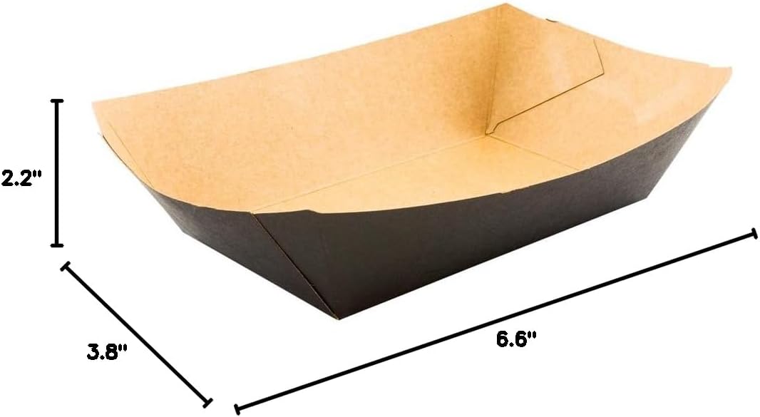 Restaurantware Bio Tek 2-pound Food Boats 50 Disposable Paper Food Trays - Heavy-Duty Greaseproof Black Paper Food Boats For Snacks Appetizers Or Treats Use At Parties Or Carnivals