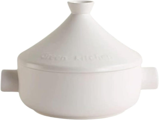 Tagine Moroccan Pot 2.5l Tajine Cooking, Enameled Ceramic Lid Dish Large Capacity, Cone Shaped Lid, Cookware Gift (White)