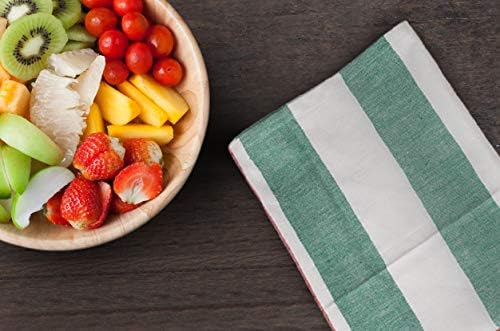 Urban Villa Dinner Napkins Horizontal Stripes Cloth Napkins Set of 12 Ruby/Green Color Dinner Napkins 20x20 Inches 100% Cotton Over sized Cloth Napkins with Mitered Corners Dinner Napkins