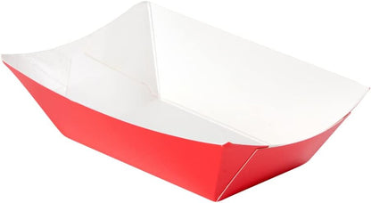 Restaurantware Bio Tek 6 Ounce Boat Paper Boats 50 Disposable #40 Food Trays - PE Lining Durable Red Paper Food Baskets For Concession Stands Picnics or Fairs Stackable