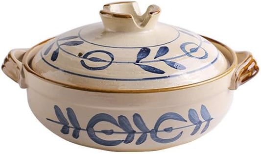 Japanese Clay Pot Hot Pot Clay Pots Earthenware Clay Pot - Retro Japanese Style Ceramic Stew Pot Clay Casserole Household r for Stew Steam Christmas Supplies Japanese Soup Bowl,B,1.6L
