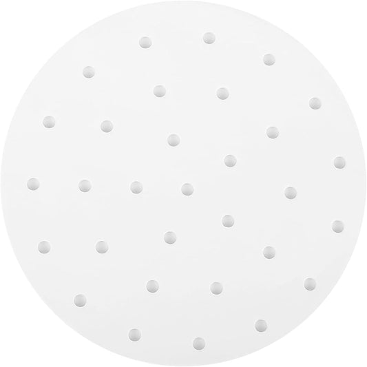 100pcs 9 Inch Round Air Fryer Liners, Fits 10-Inch Bamboo Steamer Baskets, Premium Perforated Parchment Paper Sheets, Non-stick Basket Mat, Perfect for Steaming/Baking/Air Fryers/Cooking