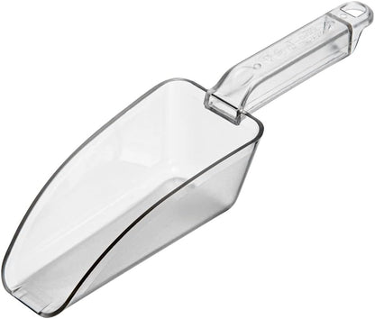 Restaurantware Met Lux 12 Ounce Ice Scoop 1 Flat Bottom Food Scoop - Beveled Front Edge Hanging Slot Clear PC Plastic Flour Scoop Lightweight For Ice Or Dry Ingredients