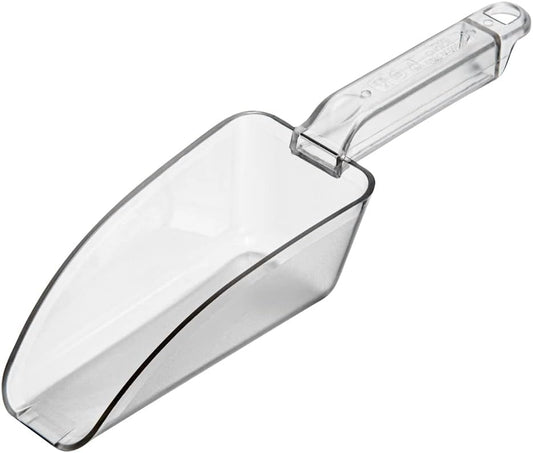 Restaurantware Met Lux 12 Ounce Ice Scoop 1 Flat Bottom Food Scoop - Beveled Front Edge Hanging Slot Clear PC Plastic Flour Scoop Lightweight For Ice Or Dry Ingredients