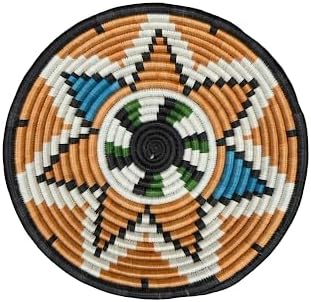 Handwoven African Basket Handmade sisal Fruit Bowl Wall Hanging decorative Baskets for Home Living Room Kitchen Centerpiece Zen Designs Arts and Crafts (Rust Orange Blue Black, 12in diameter)