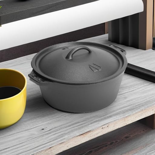 3 QT Cast Iron Dutch Oven with Lid – Pre-Seasoned Round Pot for Baking Bread, Stews & Camping – Small Dutch Oven for Oven, Stove, and Campfire Cooking