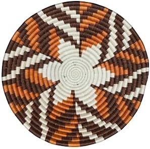 Handwoven African Basket Handmade sisal Fruit Bowl Wall Hanging decorative Baskets for Home Living Room Kitchen Centerpiece Zen Designs Arts and Crafts (Dark Brown Orange White, 12in diameter)