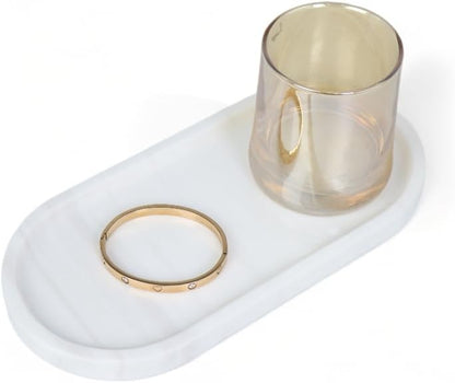 OOBOOB Oval Natural Marble Bathroom Tray for Decor Countertop, Marble Vanity Tray for Candles Perfume, Jewelry, Cosmetics, Elegant Vanity Organizer for Jewelry, Perfume (Star White, 9.84*4.72*0.7)