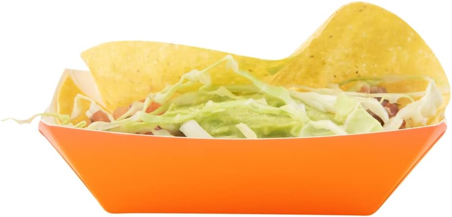 Restaurantware Bio Tek 6 Ounce Boat Paper Boats 50 Disposable #40 Food Trays - PE Lining Durable Tangerine Paper Food Baskets For Concession Stands Picnics or Fairs Stackable