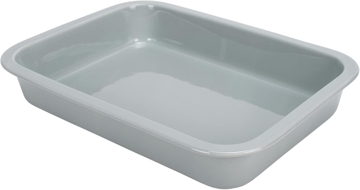 Elanze Designs Large 13 inch Stoneware Porcelain Baking Dish With Stainless Steel Rack, Grey