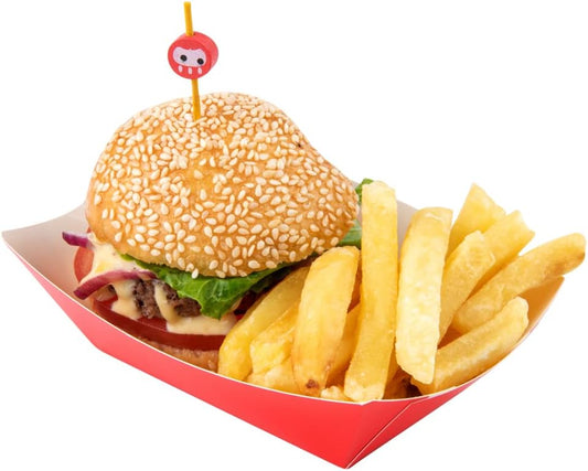 Restaurantware Bio Tek 6 Ounce Boat Paper Boats 50 Disposable #40 Food Trays - PE Lining Durable Red Paper Food Baskets For Concession Stands Picnics or Fairs Stackable