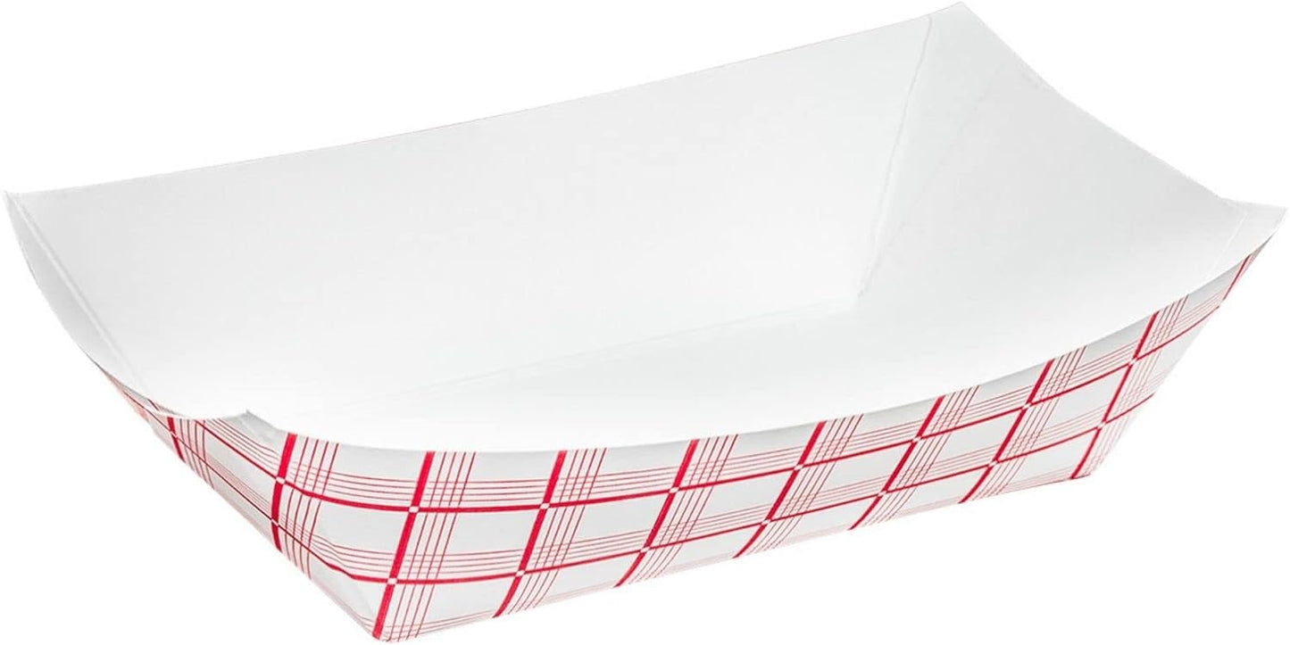 Angel's Peel Lounge Paper Food Trays — Red Check Paper Tray for Fries, Loaded Nachos, Hot Dog, and Snacks, Heavy-Duty Disposable Boats for Events, Food Courts, and Concession Stands, 3lb, 100-PACK