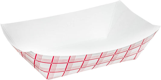 Angel's Peel Lounge Paper Food Trays — Red Check Paper Tray for Fries, Loaded Nachos, Hot Dog, and Snacks, Heavy-Duty Disposable Boats for Events, Food Courts, and Concession Stands, 3lb, 100-PACK