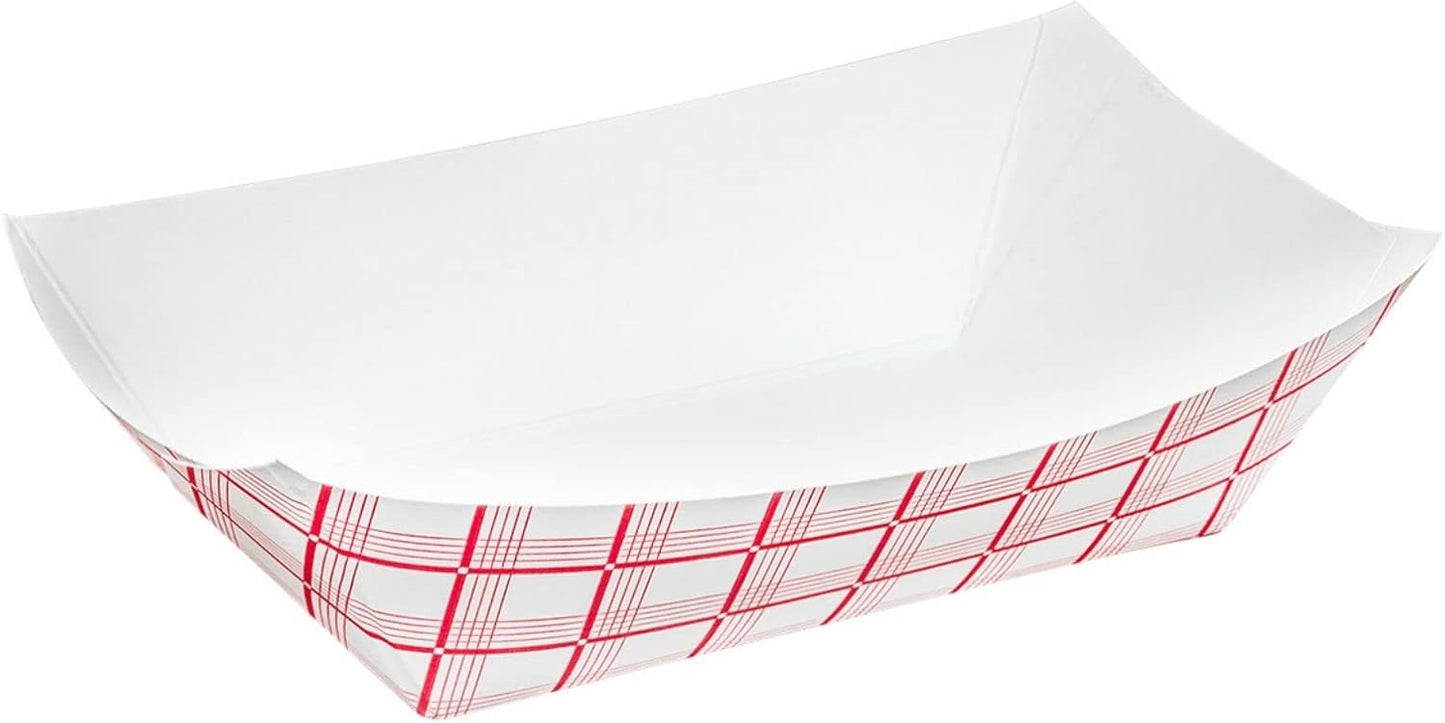 Angel's Peel Lounge Disposable Trays, Recyclable and Fully Biodegradable Red Check Paper Food Tray-Disposable Paper Food Tray for Concession Food and Condiments (5LB) (Pack of 100)