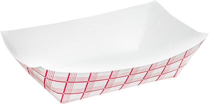 Angel's Peel Lounge Paper Food Trays — Red Check Paperboard Trays for Tacos, Fries, Nachos, Hot Dog, Sturdy Disposable Grease-Resistant Tray, Recyclable Basket for Carnivals, Catering, 2lb, 100-PACK