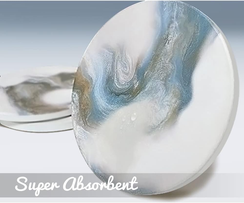 UMIRRO Absorbent Coasters for Drinks with Holder | Ceramic Stone Cup Coasters for Coffee Table | Modern Decorative Mat in Ocean Blue and Grey | Set of 6