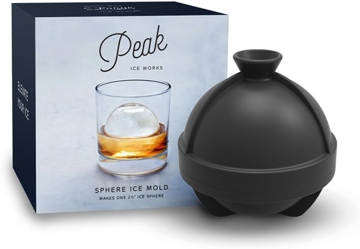 W&P Peak Silicone Single Sphere Ice Mold w/ Cover | Charcoal | Easy to Remove | Round Cocktail Whiskey Drink Ice Maker | Food Grade Premium Silicone | Dishwasher Safe, BPA Free