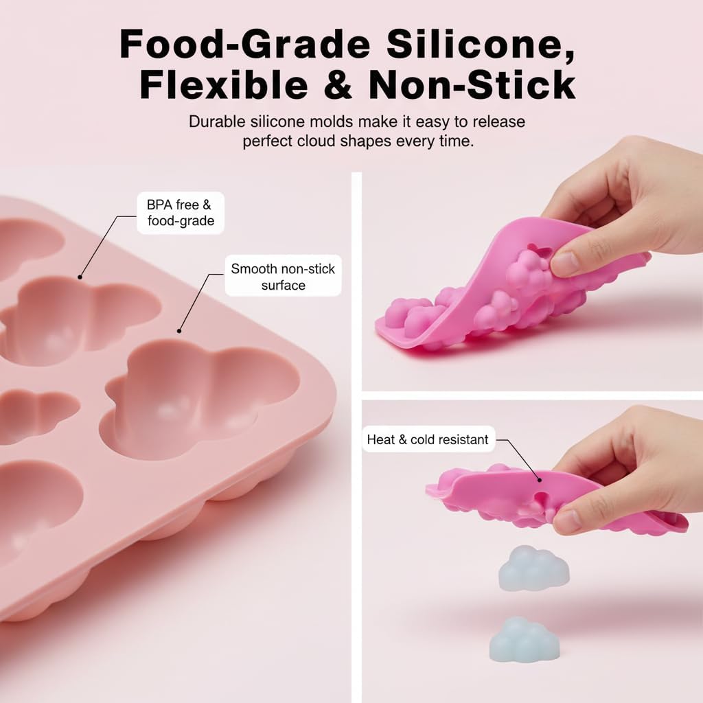 3D Cloud Shape Silicone Molds, 3-Pack Non-Stick Flexible Trays for Baking, Ice Cubes, Chocolate, Candies, Soap, Resin & Crafts