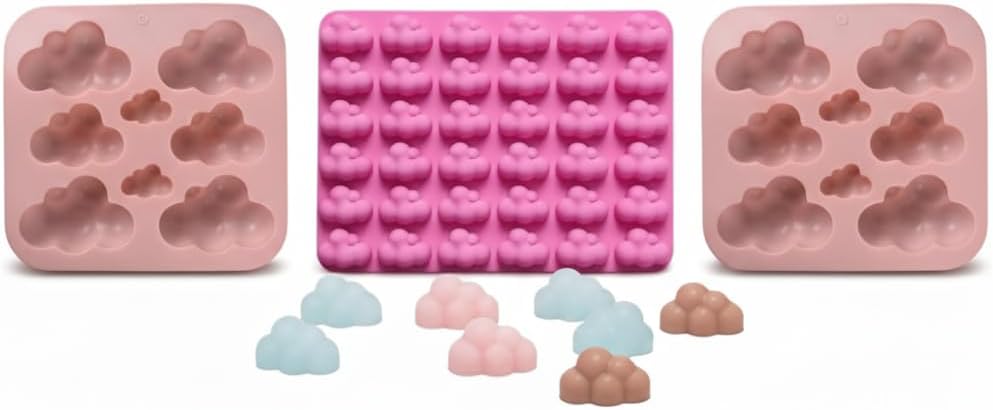 3D Cloud Shape Silicone Molds, 3-Pack Non-Stick Flexible Trays for Baking, Ice Cubes, Chocolate, Candies, Soap, Resin & Crafts
