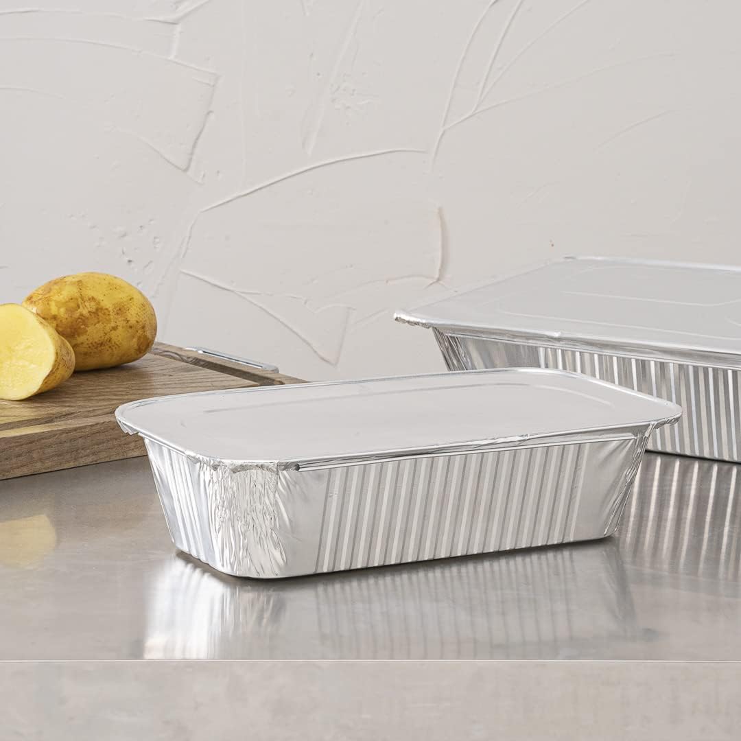 Restaurantware Aluminum Pan Cover 25 Count 12.69 x 6.56 Inch Oven Friendly Disposable Pan Lid 1/3 Size Foil Lid Temperature-Sealing Silver For Catering And Food Storage