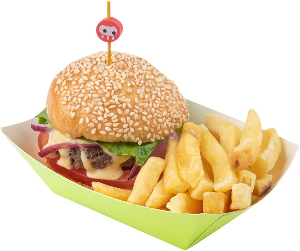 Restaurantware Bio Tek 6 Ounce Boat Paper Boats 50 Disposable #40 Food Trays - PE Lining Durable Light Green Paper Food Baskets For Concession Stands Picnics or Fairs Stackable