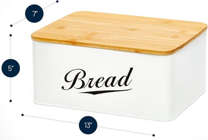 RoyalHouse Modern Metal Bread Box with Bamboo Cutting Board Lid, (Pack of 2) Total 2 Bread Box, Bread Storage Container for Kitchen Counter, Vintage Kitchen Decor Organizer