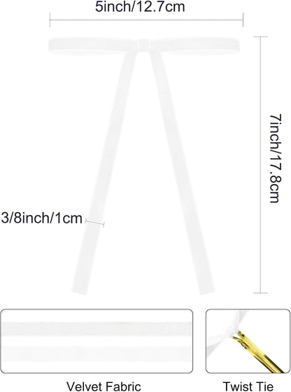 SIMISI RIBBON 24Pcs White Christmas Velvet Ribbon Bows Decorations Xmas Ornaments Vintage Decor for Tree, Wreath, Garland (3/8'' Width, 5 * 7 inch)